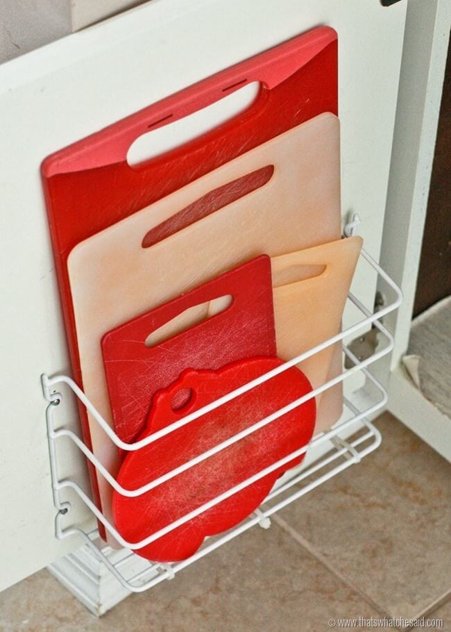 How to store cutting boards in a small kitchen at thatswhatchesaid.com How to store cutting boards in a small kitchen at thatswhatchesaid.com